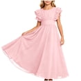 thumbnail image 2 of ITSAME Flower Girls Tunic Dress Ruffle Fly Sleeve Boat Neck A-Line Wedding Party Pageant Gown Pink Size 10, 2 of 6