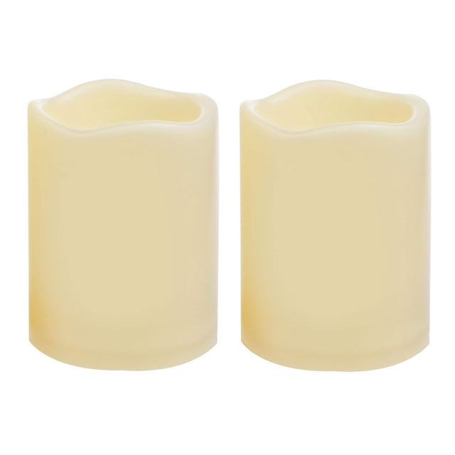 2 PCS 3" x4" Waterproof Outdoor Battery Operated Flameless LED Pillar Candles with Timer Flickering Plastic Resin Electric Decorat