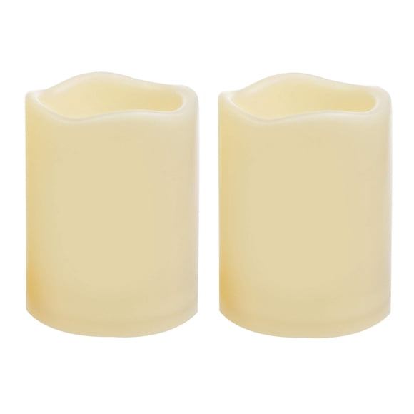 2 PCS 3" x4" Waterproof Outdoor Battery Operated Flameless LED Pillar Candles with Timer Flickering Plastic Resin Electric Decorat