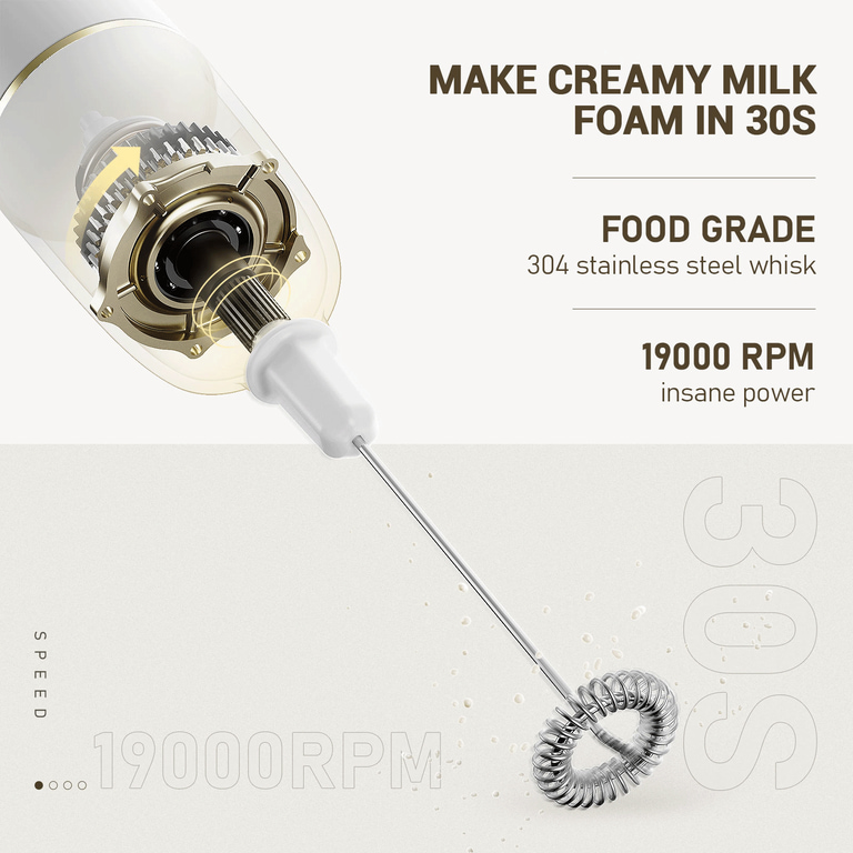 Milk Frother Handheld, Electric Milk Foamer for Coffee, Coffee Frother with Stainless Steel Whisk, Drink Mixer for Bulletproof Coffee, Lattes