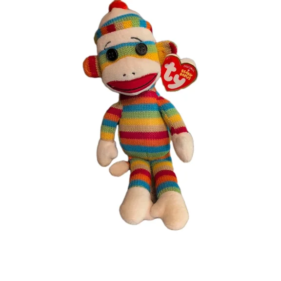 TY Beanie Baby - SOCKS the Sock Monkey Plush Rainbow Stripes (BONUS 1 FUN CHOPS)