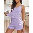 thumbnail image 3 of Conjunto de pijama Ekouaer, camiseta sin mangas y pantalones cortos de punto acanalado para mujer, 3 of 6