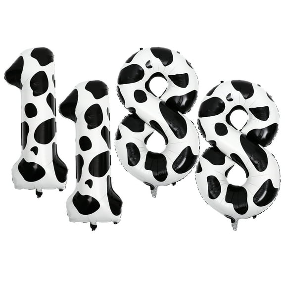 FRCOLOR  4 Pcs Birthday Party Foil Balloons Animal Figurine Cow Print Farm Decorations