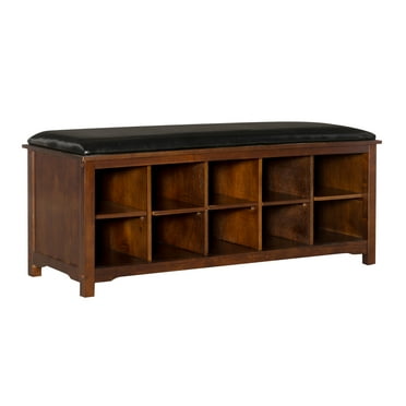 Contemporary Home Living Upholstered Bench with Ten Storage Cubes - 45" - Brown