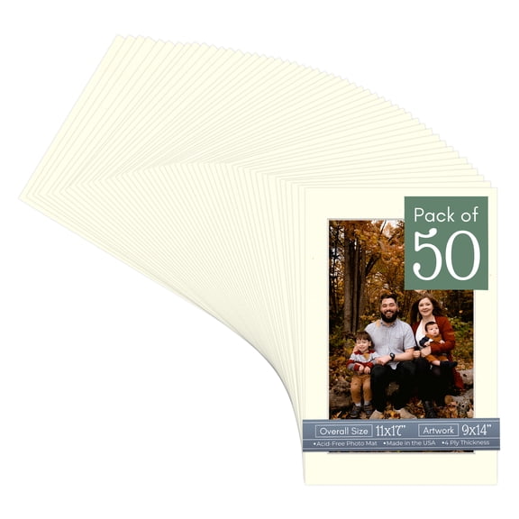 Cream Linen Picture Frame Mat for 11x17 Frames - Fits 9x14 Photos - 50 Mats
