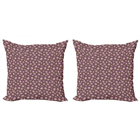Chocolate Throw Pillow Cushion Cover Pack of 2, Illustration of Pink Cupcakes and Hearts on a Plain Background, Zippered Double-Side Digital Print, 4 Sizes, Warm Taupe Pink, by Ambesonne