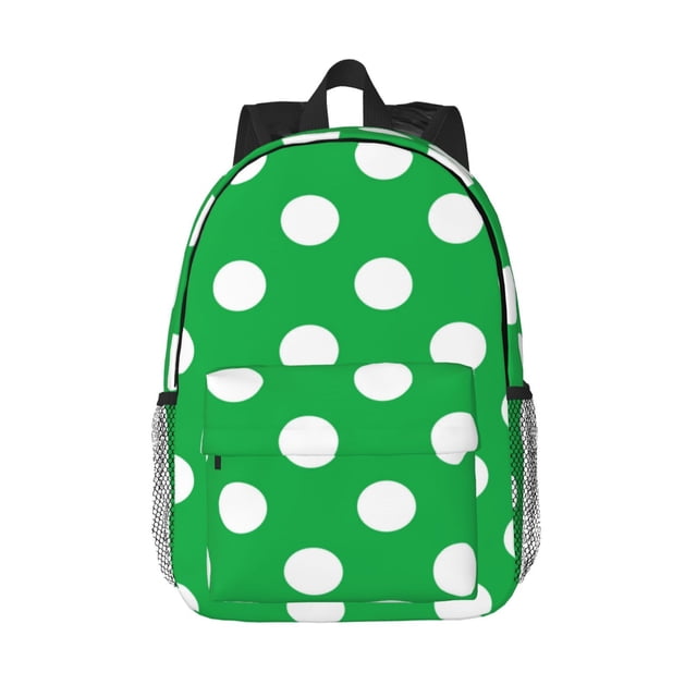 Disketp Green And White Polka Dot Mochila Escolar de 15 Pulgadas, Mochila Ligera para Estudiantes, Viajes y Trabajo, Cómoda y Resistente para el Uso Diario