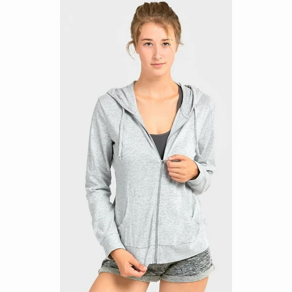 Sofra Women's Cotton Comfort Zip Up Hoodie Jersey Sweater - Heather Gray - XXL