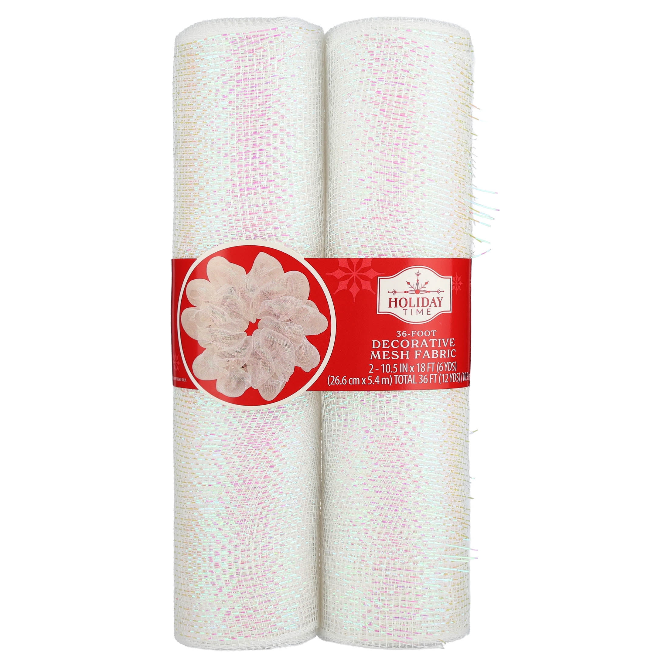 Iridescent White Decorative Mesh Fabric, 10.5" x 18', 2 Count, by Holiday Time