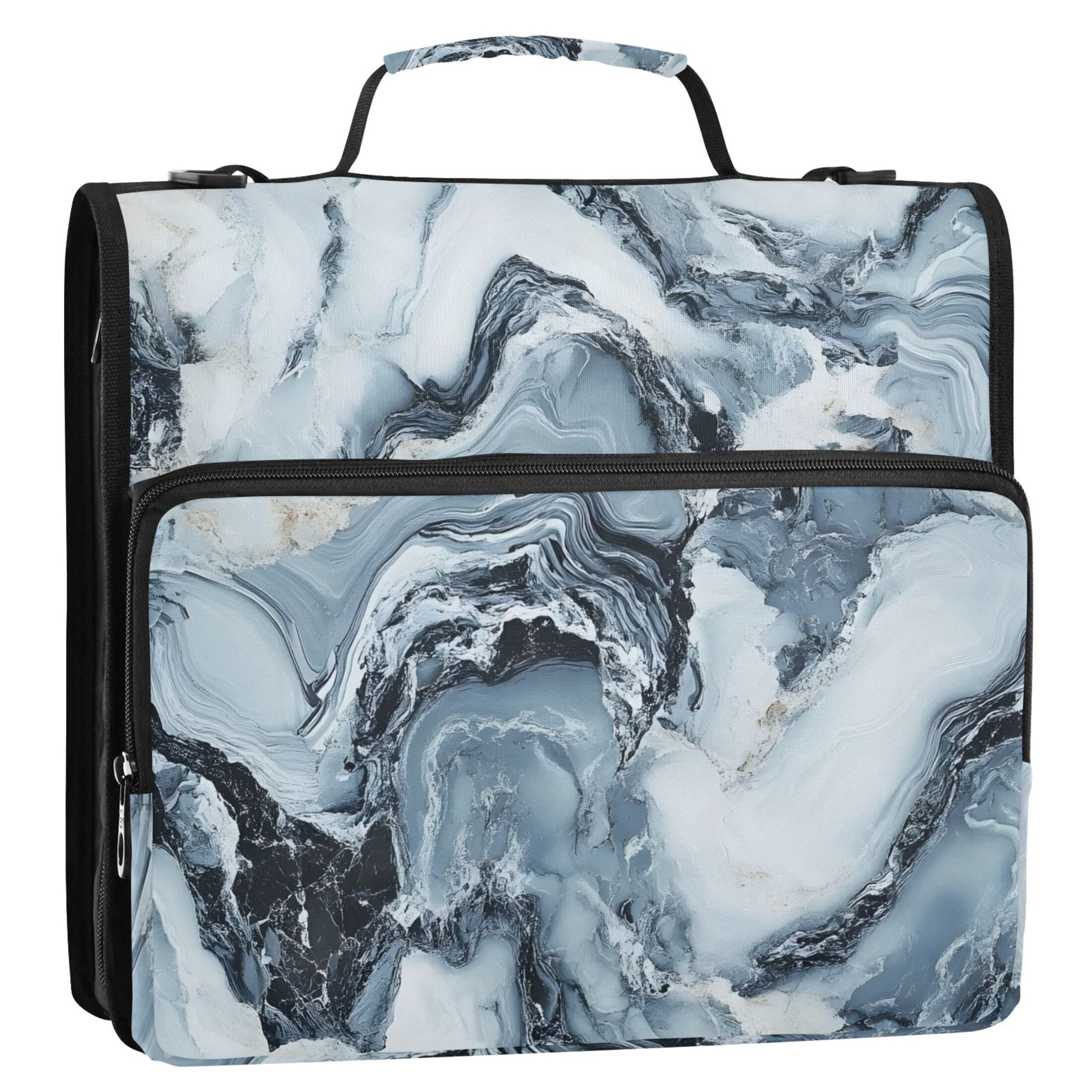 ALAZA Zipper Binder Blue Marble 3 Ring Trapper Keeper File Folder Organizer Bag