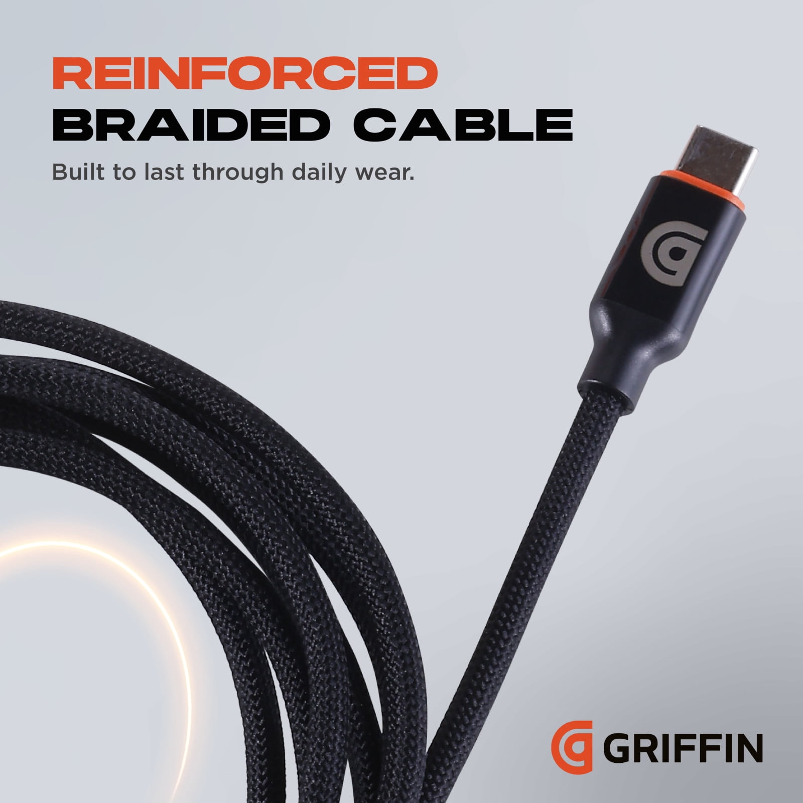 Griffin 10FT High-Powered USB-C to USB-C Charge & Sync Cable - Fast Charging for Laptops, Tablets, Phones, USB-C Cable, Durable Braided Cable, Universal Compatibility, 240W Power Delivery