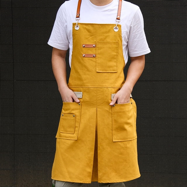 Delantal de Lona Uniforme para Cocina Interior Y Exterior Jardinería Cafés Carpintería Peluquería Artista Chef Adultos , amarillo BLESIY Delantal de lona