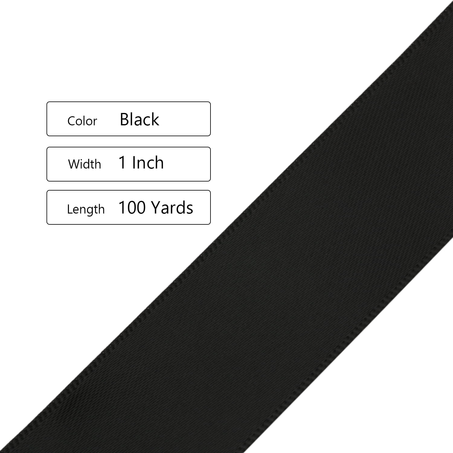 Ribbonitlux Black Satin Ribbon 1 inch Double Sided Quality Satin for Weddings, Invitations, Sashes, Crafts, Apparel, Headbands - 100 Yds/roll