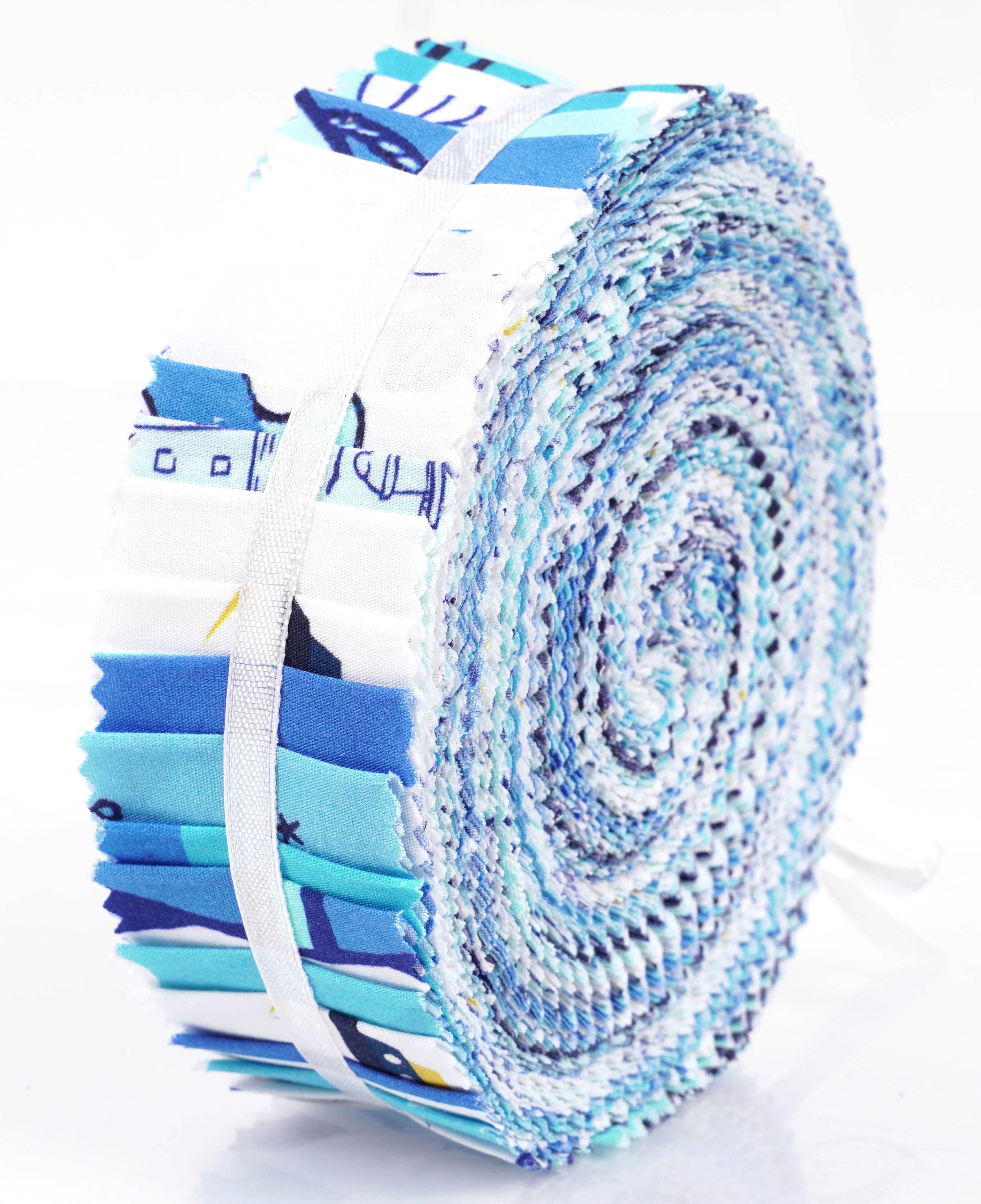 Soimoi 40Pcs Nautical Print Precut Fabrics Strips Roll Up 1.5 inches Cotton Jelly Rolls For Quilting - Medium Blue