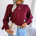 thumbnail image 6 of Herrnalise Women's Knitted Crop Tops Autumn And Winter Fashion Solid Hollow Stripe Long Sleeve Round-Neck Sweater Tops Pullover Jumper Sweaters, 6 of 8