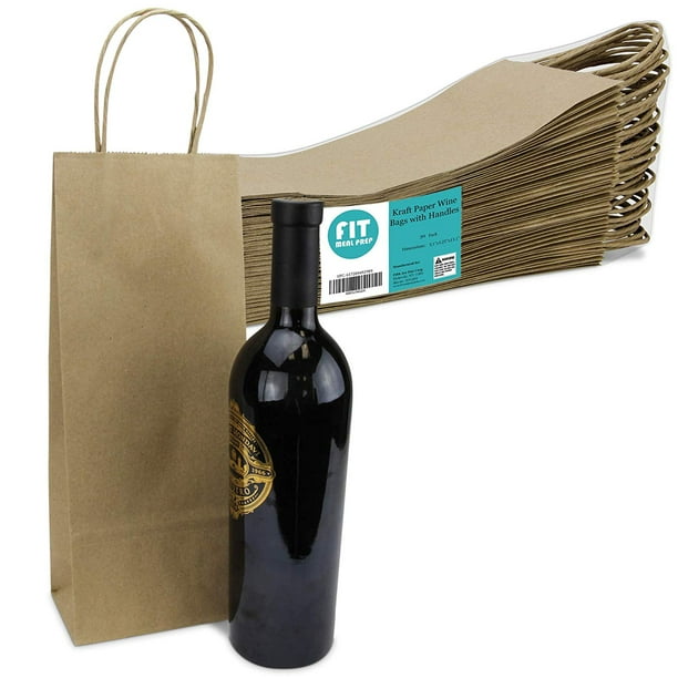 [30 Pack] Brown Wine Paper Bag with Handle 5.1x3.25x13.1” Kraft