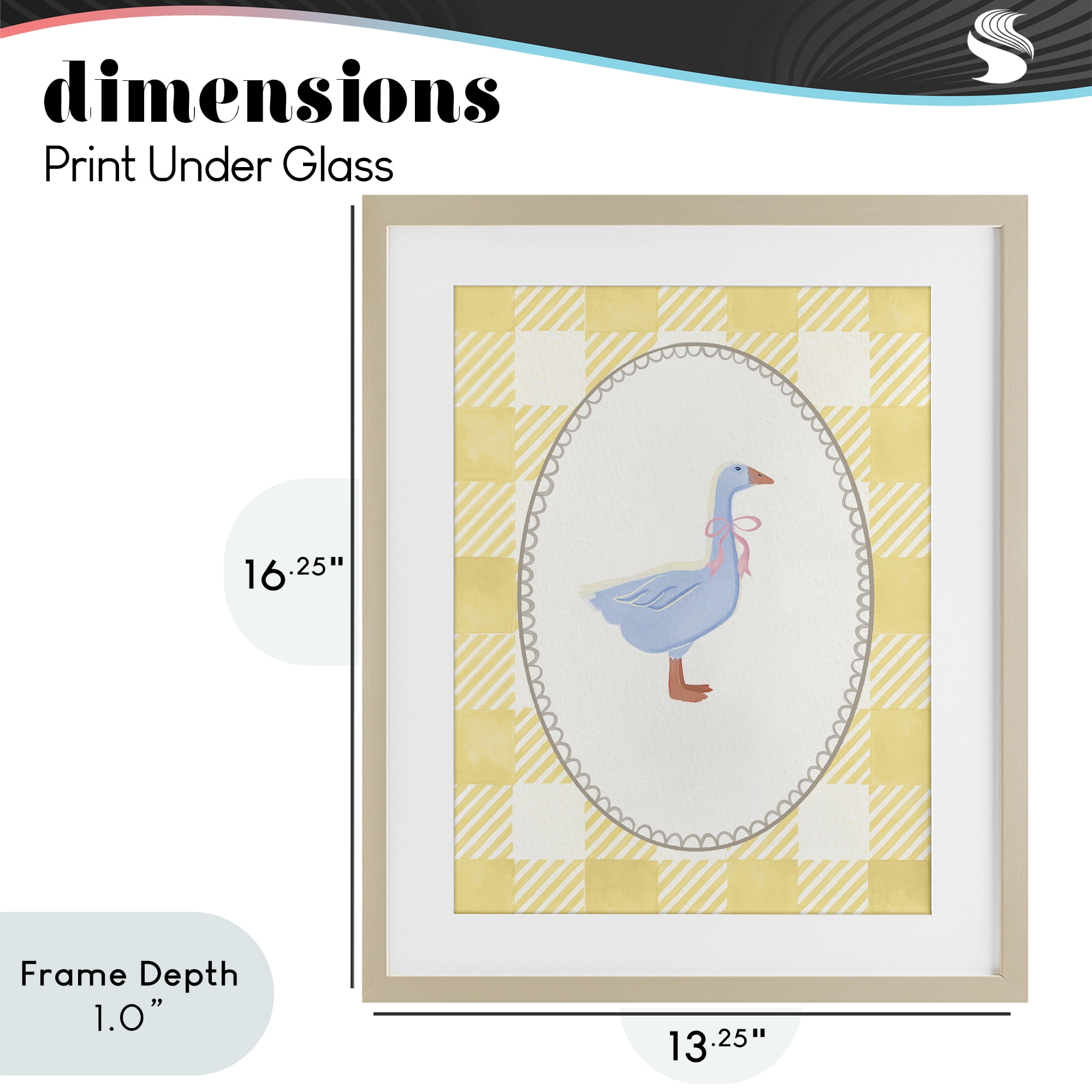 Stupell Industries Little Goose on Yellow Gingham Birch Framed Print Under Glass, design by The Paper Curator