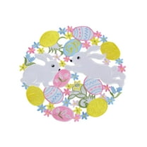 Embroidered Bunny and Colorful Eggs Round Doily for Easter Holiday or Spring Season