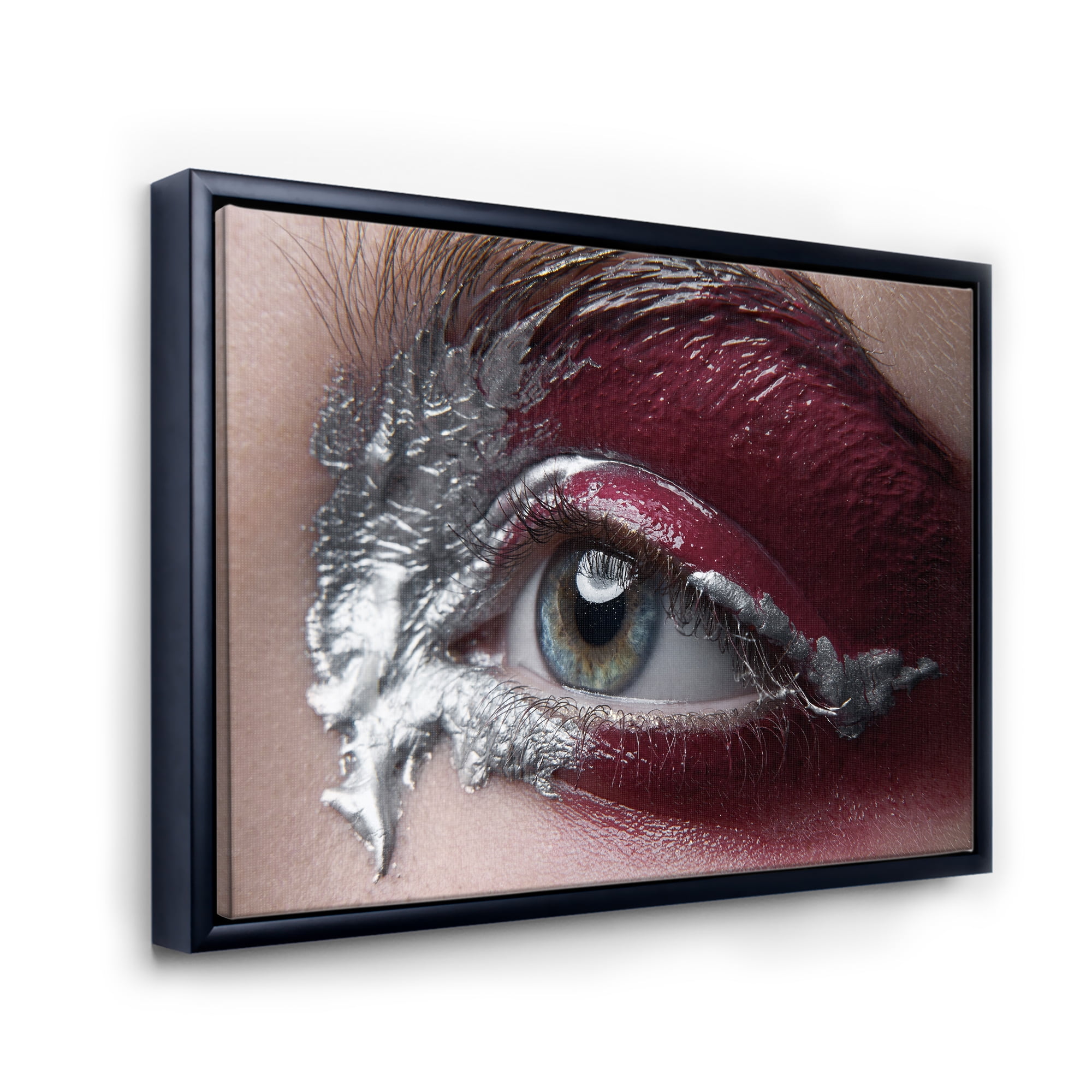 Designart 'Close Up of A Woman Eye With Red Makeup On' Modern Framed Canvas Wall Art Print