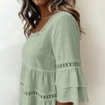 thumbnail image 7 of 3/4 Sleeve Tops for Women Womens Shirts Dressy Casual Ladies Boho Summer Tops Business Casual Outfits Work Tees Hollow Out Crochet Lace Trim Peasant Tops for Women Green L, 7 of 7