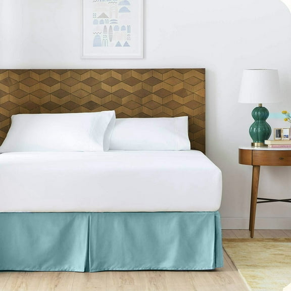 The Great American Store Queen Bed Skirt Light Blue Solid 21 Inch Tailored Drop Pleated Bed Skirt, Easy Fit Dust Ruffle, Soft Brushed Microfiber Ruffle Bed Skirt, Luxury Bedskirt