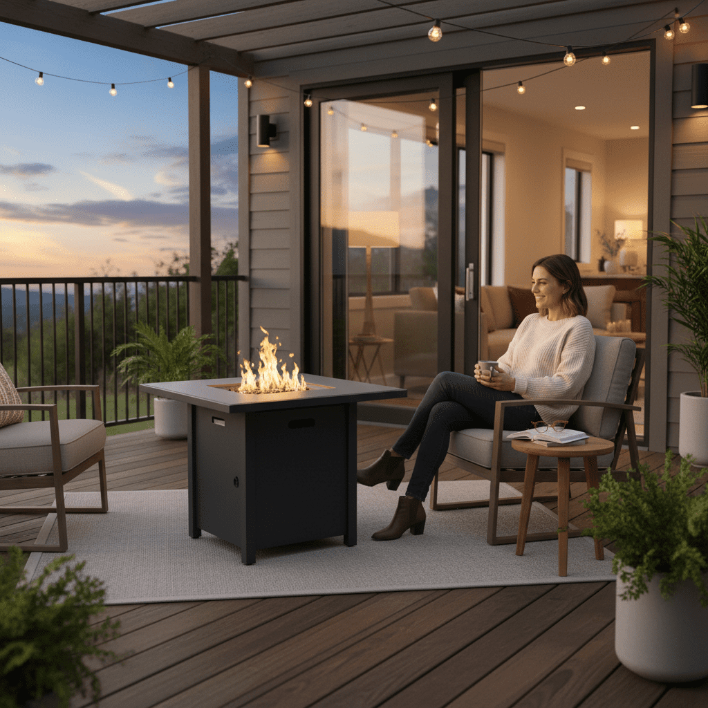 Tabletop Heater, 30" Powdercoated Metal Fire Pit, Grey Patio Heater,Steel Outdoor Heater For Deck, Garden & Outdoor Heating