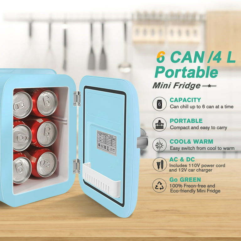 CROWNFUL Mini nevera portátil de 4 litros/6 latas, refrigerador personal  para cuidado de la piel, cosméticos, bebidas, alimentos, ideal para