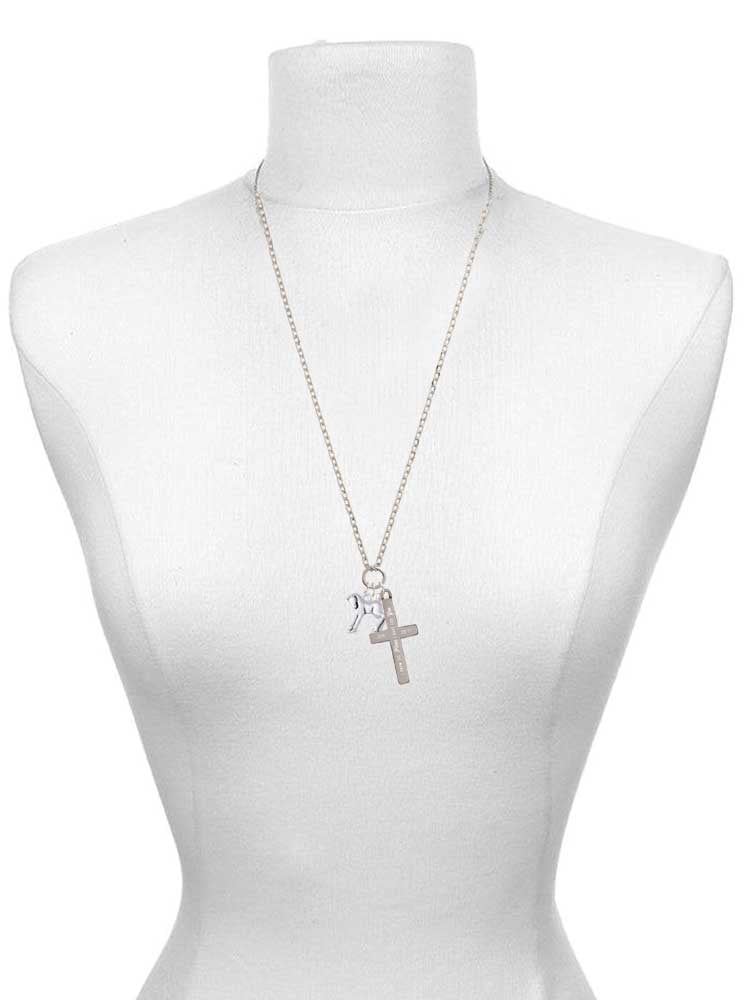 Delight Jewelry Silvertone Equestrian Horse I Have Plans for You Engraved Cross Zoey Necklace, 28"