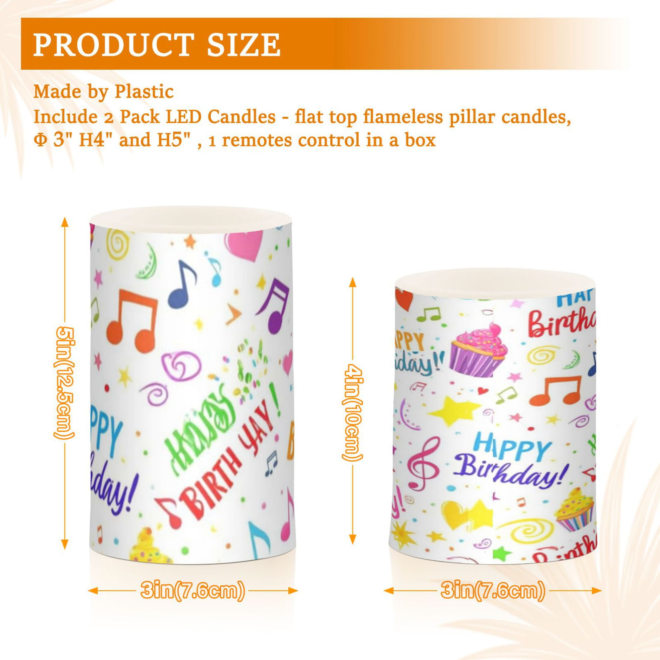 Happy Birthday Flickering Flameless Candles Battery Operated with Remote Timer LED Pillar Candles Set of 2