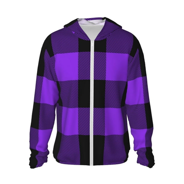 Fotbe Purple Buffalo Plaid Chaqueta con Protección Solar UPF 50+ para Hombre y Mujer, Camisa con Capucha y Bolsillos-3X-Large