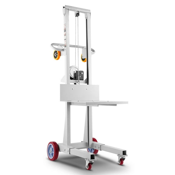 VEVOR Material Lift Winch Stacker, 400 lbs Capacity Pallet Truck Dolly, 51.1 in Max Lifting Height Manual Winch Stacker, Multifunctional Manual Pallet Truck Stacker with Wheels and Adjustable Plate