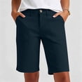 thumbnail image 2 of VBVC Women's High Waisted Bermuda Shorts , Knee Length Chino Hiking Shorts For Women , Ladies' Button Waist Patch Pocket Pants,Navy,S-3XL, 2 of 9