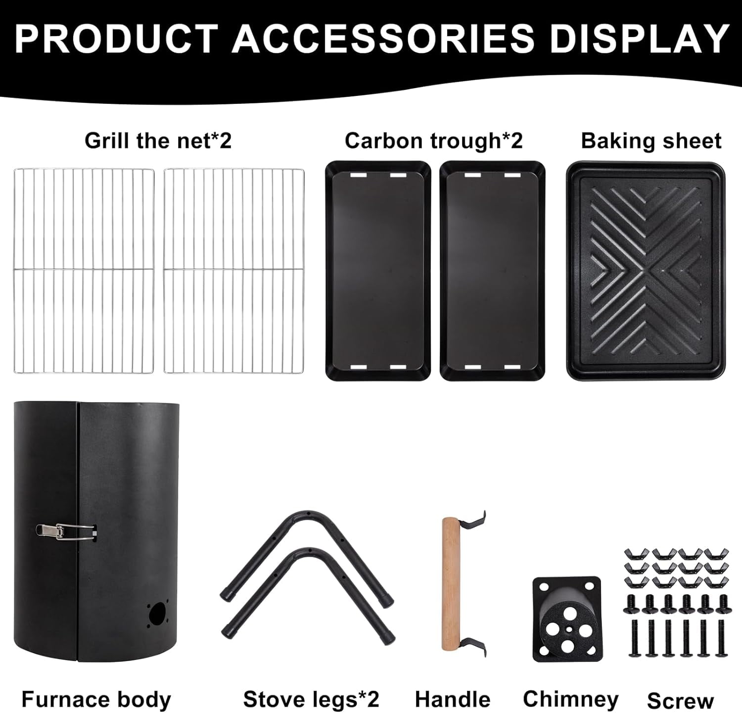 Portable Charcoal Grill,Double Sided Baking Small Portable Barbecue Grill for Outdoor Activities Camping, Picnics, Beach Parties,Cook Seafood, Fry Steak(Black)