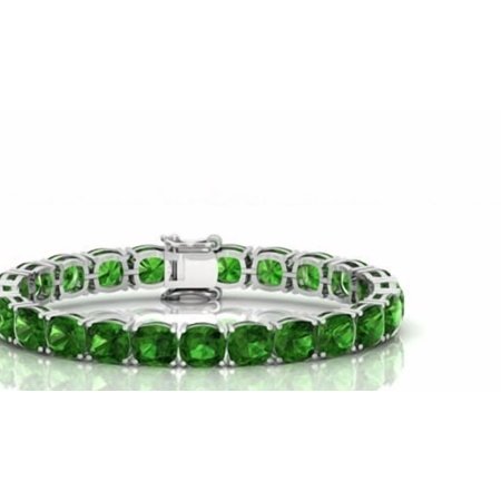 925 Sterling Silver Cushion Cut 6mm Green crystal Tennis Bracelet, 7.5 Inches