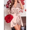 thumbnail image 6 of Avidlove Women's Satin Robe Ruffle Sleeve Short Belted Kimono Bathrobe Valentine Lingerie Bridesmaids Sleepwear, 6 of 8