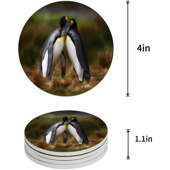 FMSHPON Penguin Set of 4 Round Coaster for Drinks, Absorbent Ceramic Stone Coasters Cup Mat with Cork Base for Home Kitchen Room Coffee Table Bar Decor