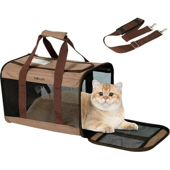 BELLA & PAL Cat Carrier Travel Bag, Airline Approved Lightweight Cat Carrier, Soft Sided Pet Carrier for Puppy Dogs Up to 18lbs, Collapsible Kitten Bag with Removable Waterproof Mat, Ventilated Mesh