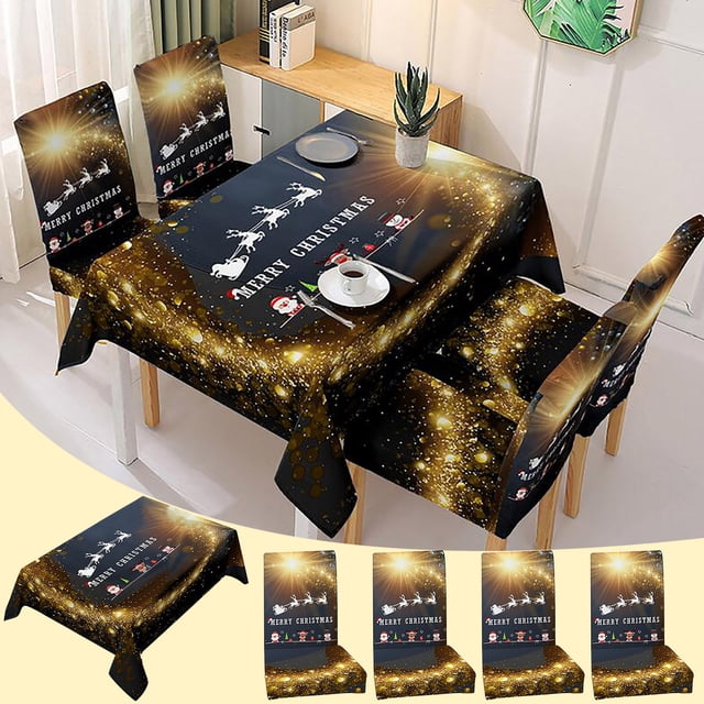 Xihbxyly Mantel Navideño, Decoración para Fiestas, Poliéster, Antimanchas y Antiderrames, Incluye Fundas de Asiento, Exquisita Artesanía, Ambiente Navideño, 140 X 140 Cm, 140 X 180 Cm y 140 X 210 Cm.