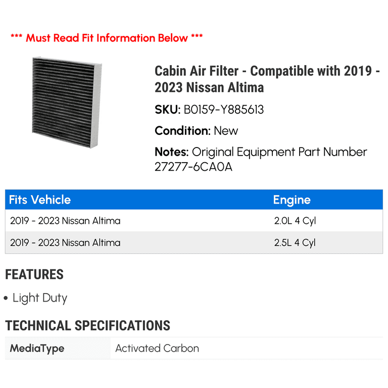 2019 nissan altima online cabin air filter