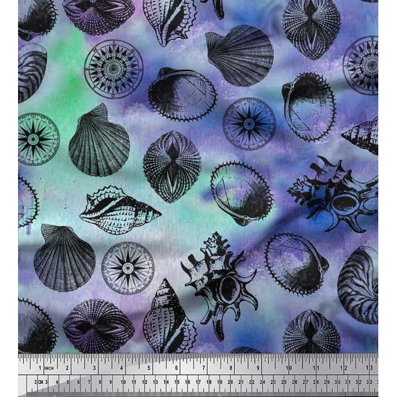 Soimoi Georgette Viscose Fabric Direction Compass & Seashell Ocean Decor Fabric Printed Yard 42 Inch Wide
