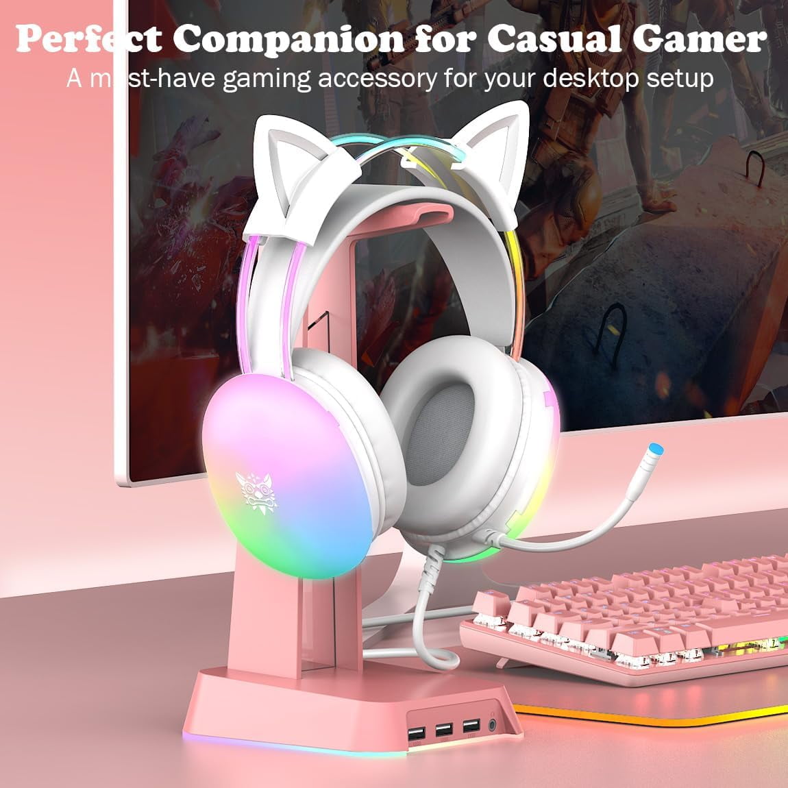 ONIKUMA RGB Cat Ear Gaming Headset with Mic, Wired Gaming Headphones for PC, Switch & Laptop with Surround Sound