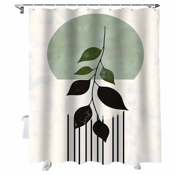 Shower Curtains Abstract Green Leaves Stripes Bath Curtain Modern Art Waterproof Bathroom Shower Curtain Set with Hooks Decoration 72 x 72 Inches