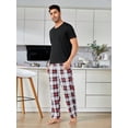 thumbnail image 3 of Men's Solid Color Short Sleeve T-shirt And Plaid Long Pants Homewear Set, 3 of 4