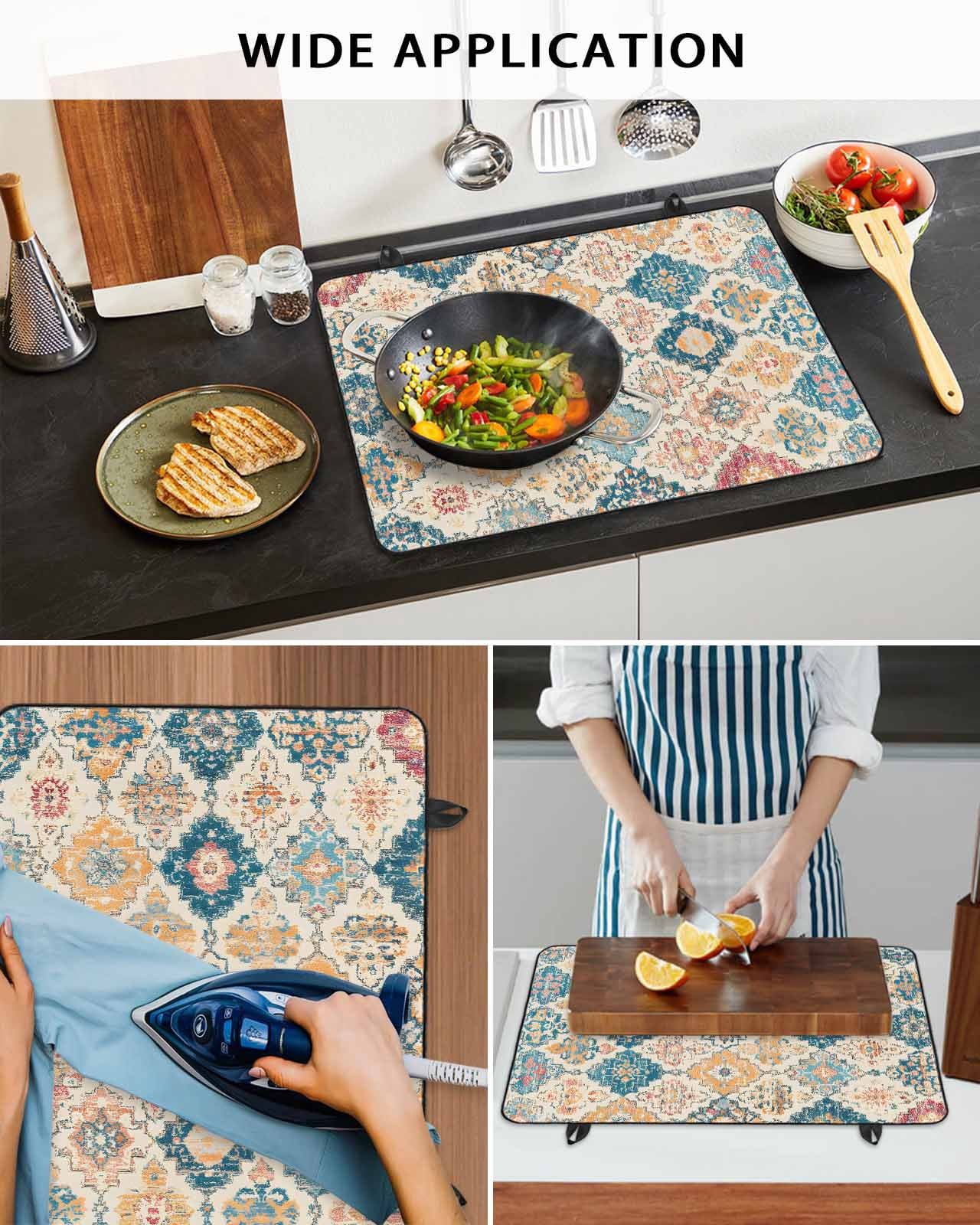 nqOlkjepod Large Induction Cooktop Protector Mat 24"x21", Morocco Ethnic Stove Top Covers for Electric Stove, Boho Country Retro Abstract Checked Stove Burner Cover Mats, Glass Top Stove Cover