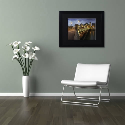 Trademark Fine Art "Bridge of Arcole in Paris" Canvas Art by Mathieu Rivrin, Black Matte, Black Frame