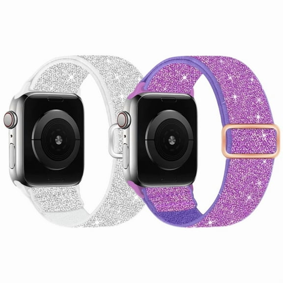 2 Pack Shiny Bands Compatible with Apple Watch Band for Women 38mm 40mm 41mm, Nylon Stretchy Straps for iWatch Series 9 Ultra SE 8 7 6 5 4 3 2 1