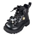 thumbnail image 5 of Girls Combat Boots Elegant Rhinestone Bowtie High Top Leather Ankle Booties Cute Floral Decor Winter Dress Boots 8.5 Toddler Black, 5 of 5