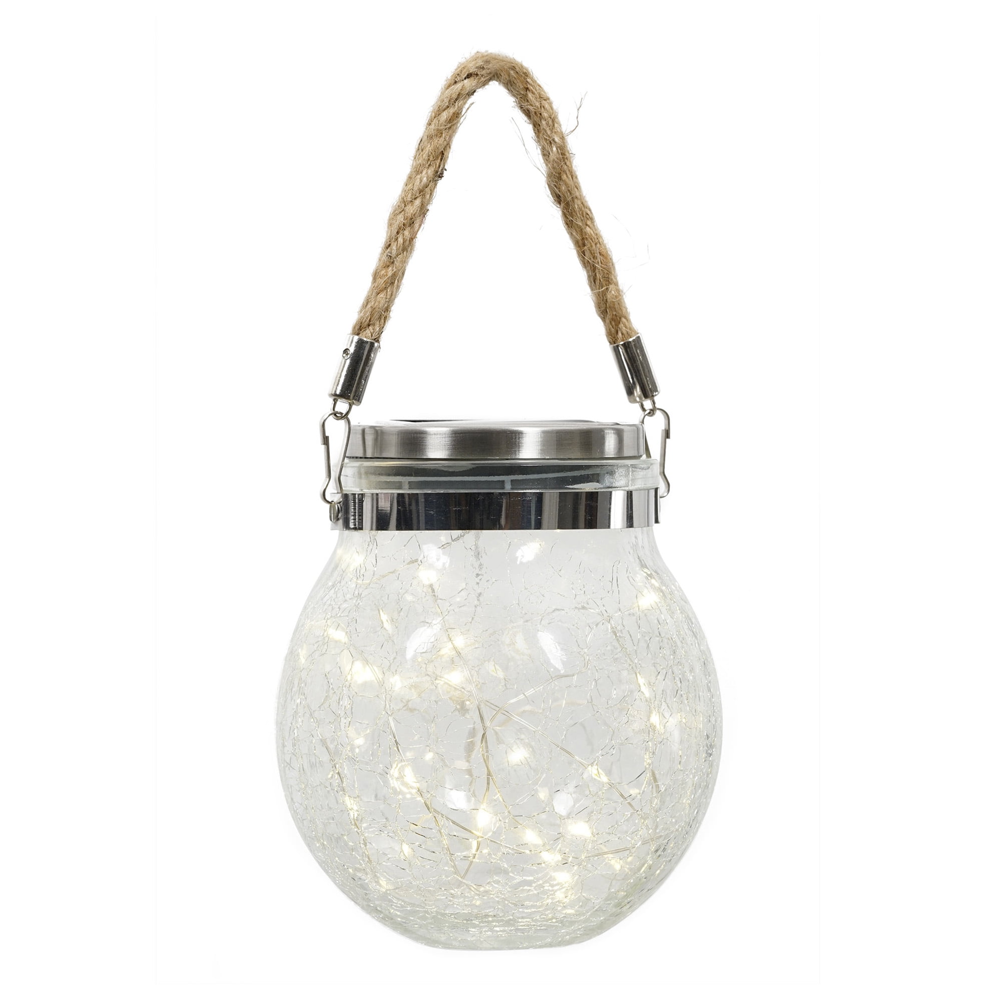 (2 pack) Mainstays 5.5" Crackle Glass Solar Powered Jar Light with Warm White LED Lights