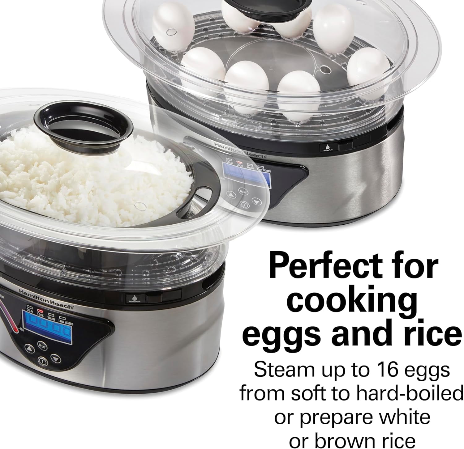 Digital Electric Food Steamer & Rice Cooker, 5.5 Quart Stackable Two-Tier Bowls for Healthy Cooking