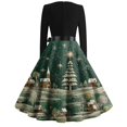 thumbnail image 6 of Women's Fashion Round Neck Casual Slim Christmas Printed Long Sleeve Dresses, Square Neck, Holiday Print, Retro Style, Party Wear, Slim Fit, Festive,Dark Green,5XL, 6 of 6
